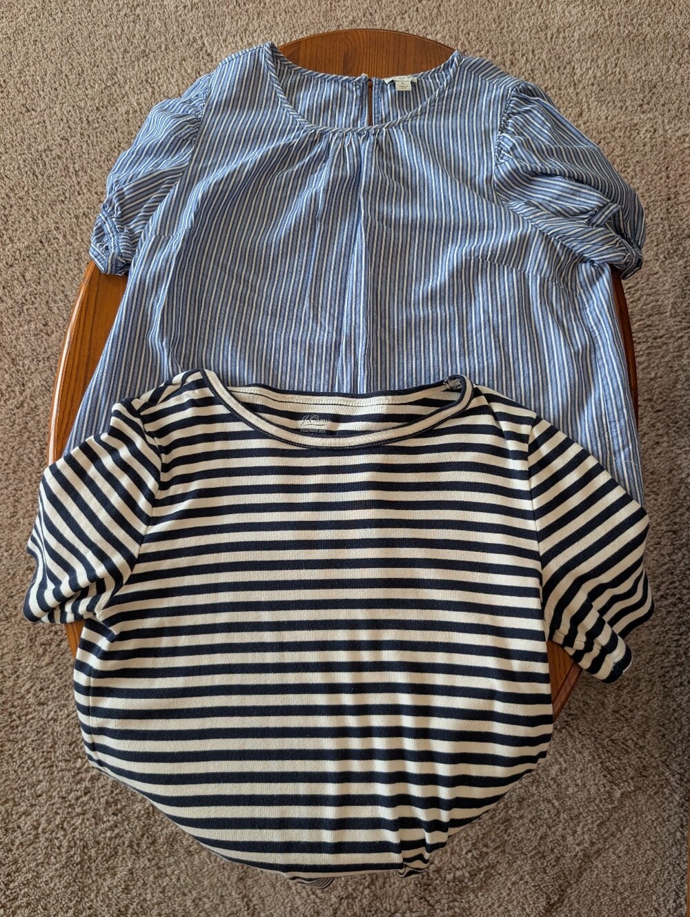 J Crew Cotton Blue Stripe Short Sleeve Two Top Bundle, Size L
